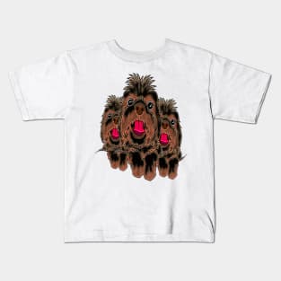 Mosaic of three Yorkie Poo dogs in black and brown colors with their tongues sticking out. Kids T-Shirt